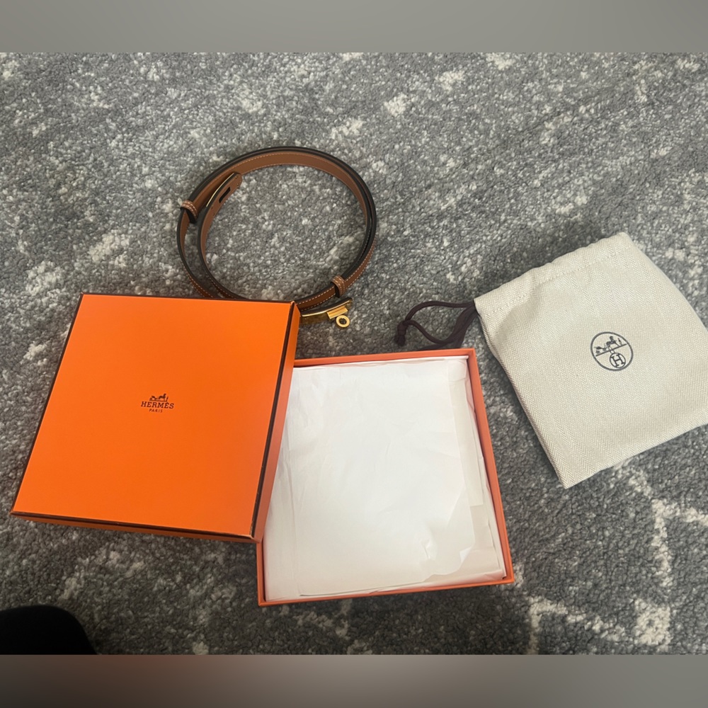 Hermes kelly belt like new - brown and gold hardware